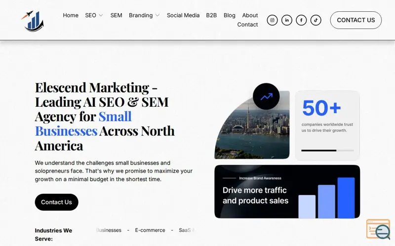 Screenshot of Elescend Marketing
