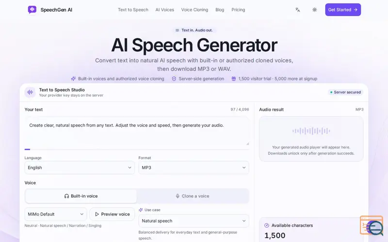 Screenshot of SpeechGen AI