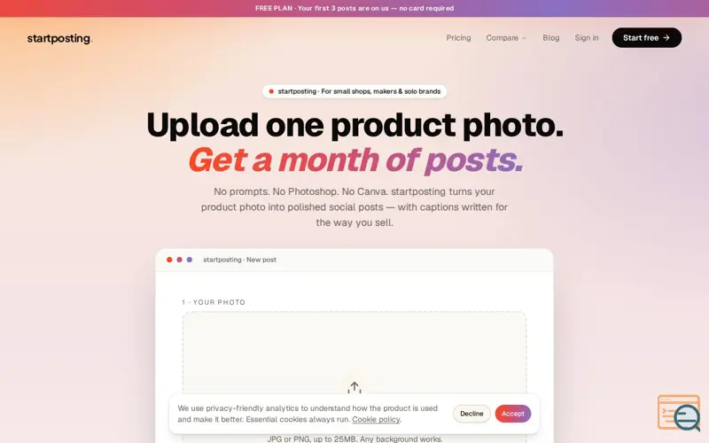 Screenshot of Turn Product Photos into Social Posts — startposting