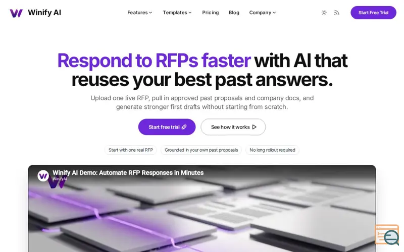 Screenshot of WinifyAI — AI RFP Response Software