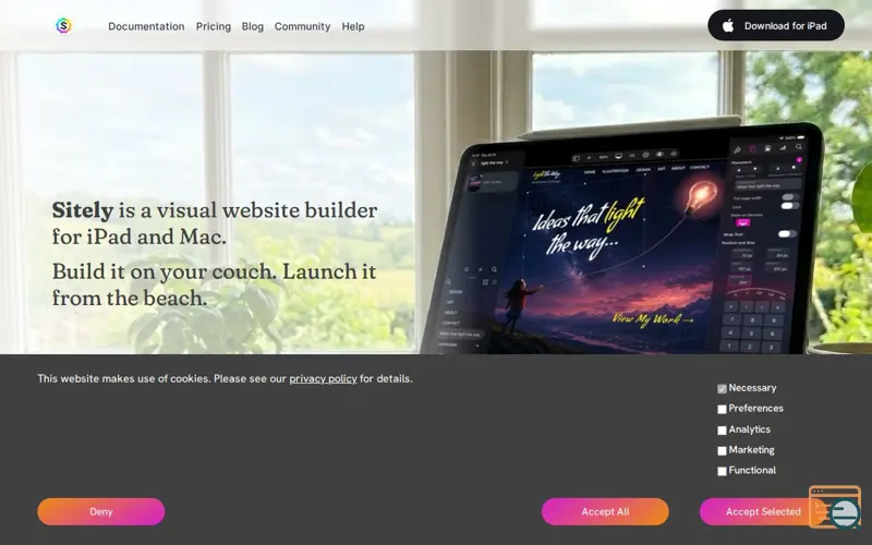 Screenshot of Sitely iPad AI+Visual Website Builder