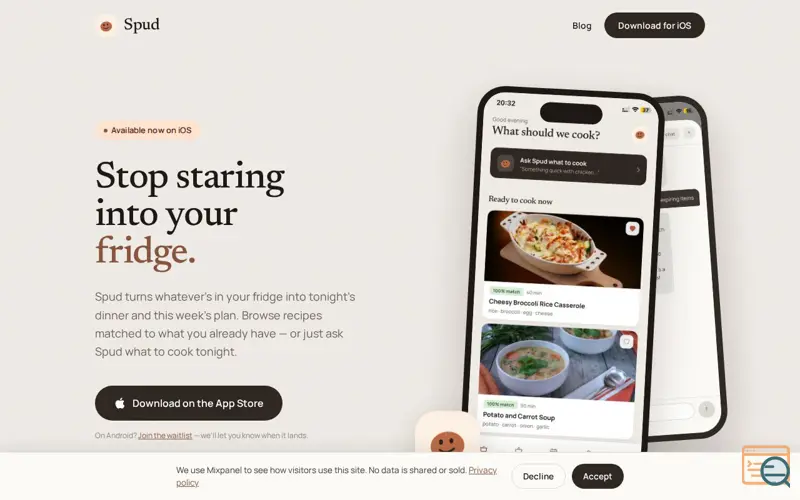 Screenshot of Spud — Cook what you already have