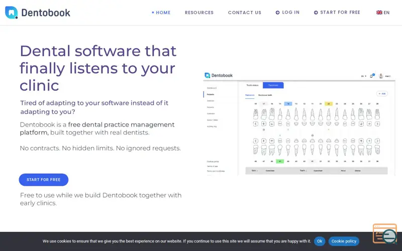 Screenshot of Dentobook, a launch using Cookie Notice