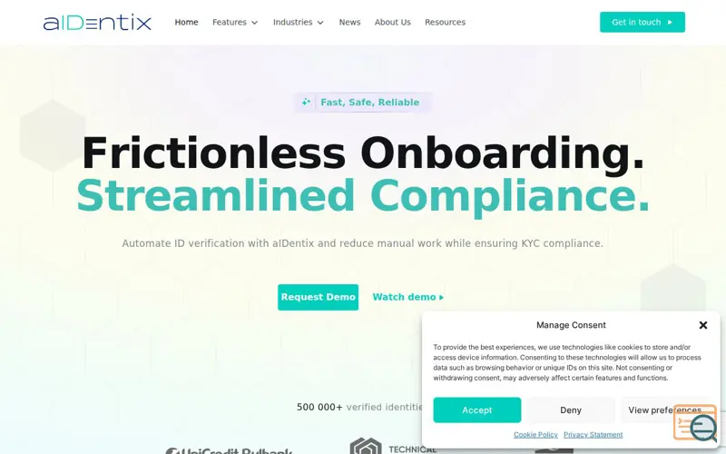 Screenshot of Digital Identity, KYC and AML | aIDentix, a launch using The Newsletter Plugin