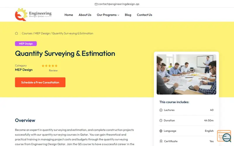 Screenshot of Quantity surveying course | QS course
