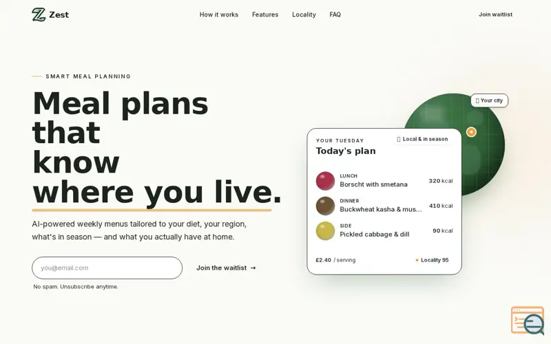 Screenshot of Meal plans that know where you live