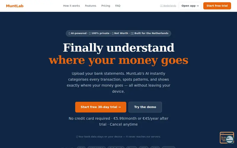 Screenshot of MuntLab — AI-powered personal finance for the Netherlands