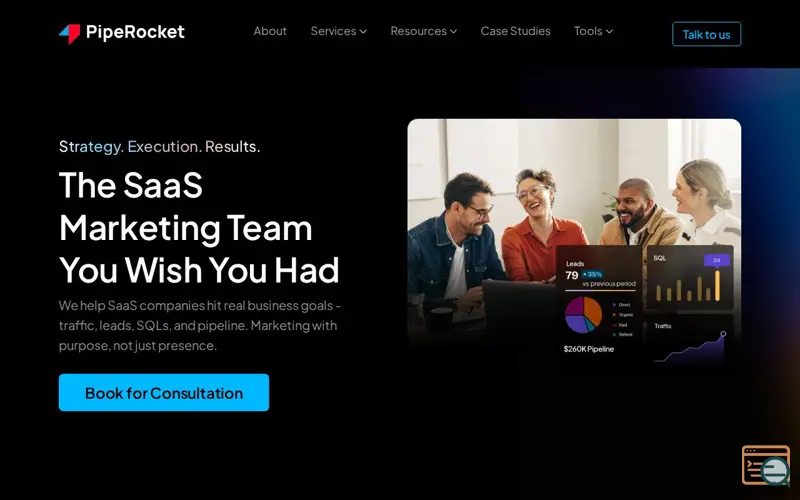 Screenshot of PipeRocket Digital, a launch using OptinMonster