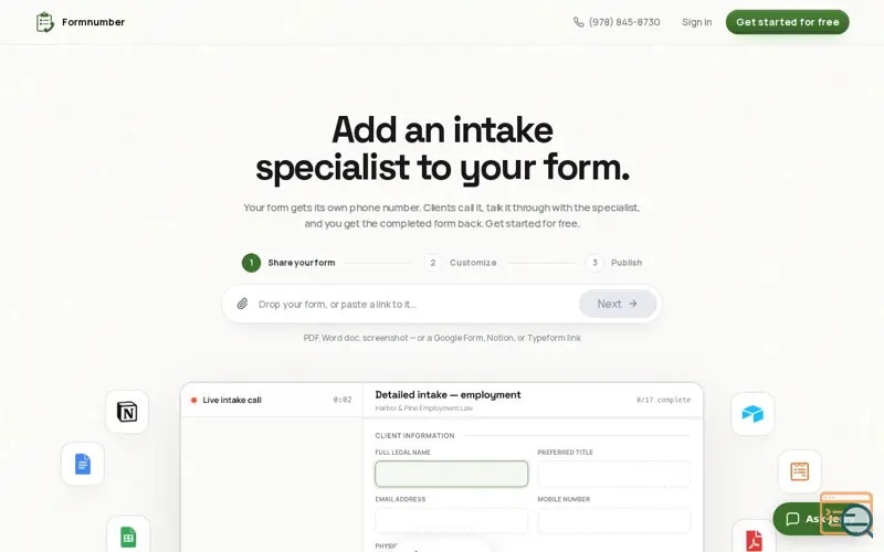 Screenshot of Form gets its own phone number