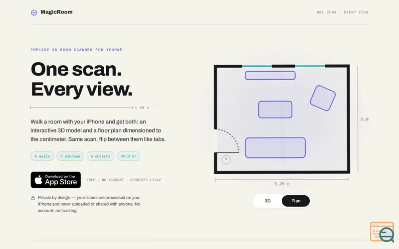 Screenshot of MagicRoom — One scan. Every view.