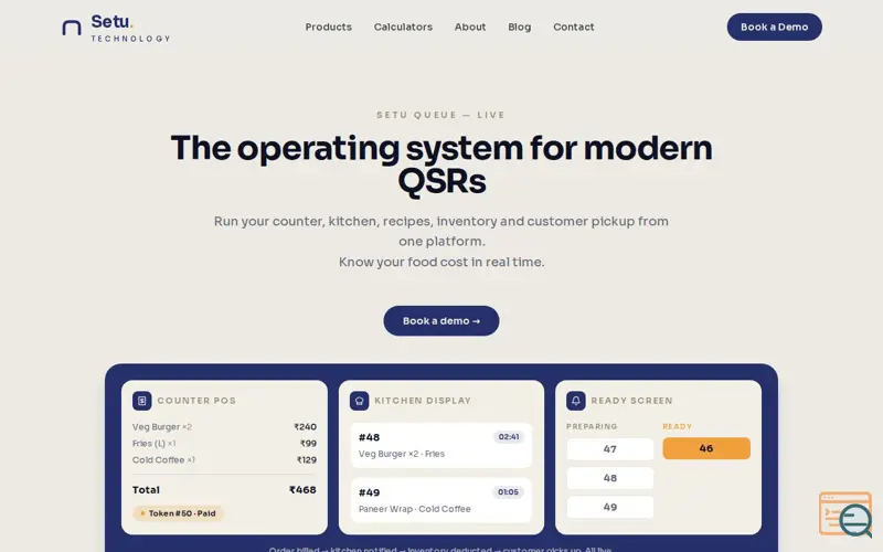 Screenshot of Setu Queue — The QSR Operating System