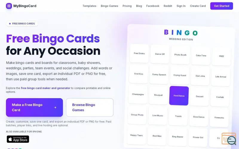 Screenshot of MyBingoCard