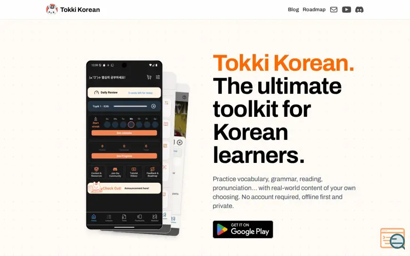 Screenshot of Tokki Korean