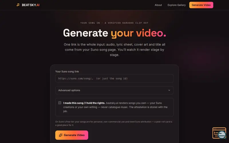 Screenshot of BeatSky.ai - convert AI music to karaoke