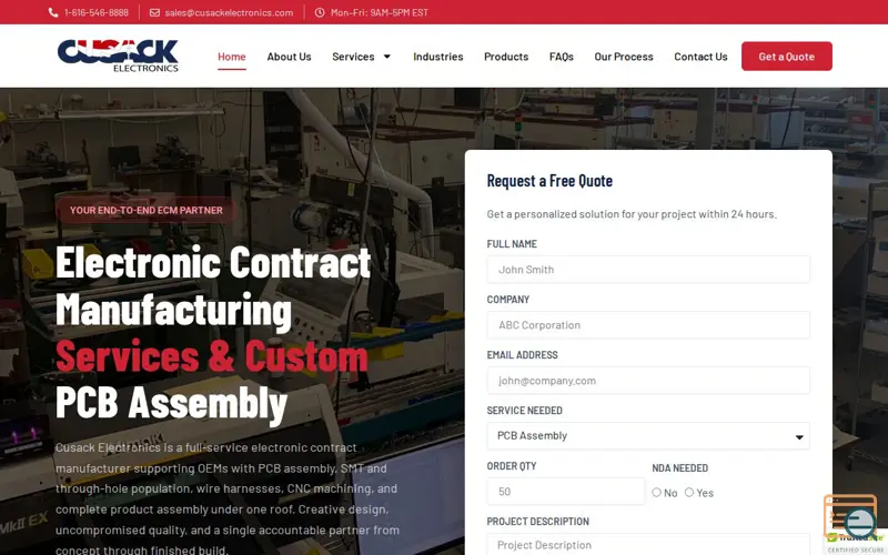 Screenshot of Cusack Electronics, a launch using TablePress