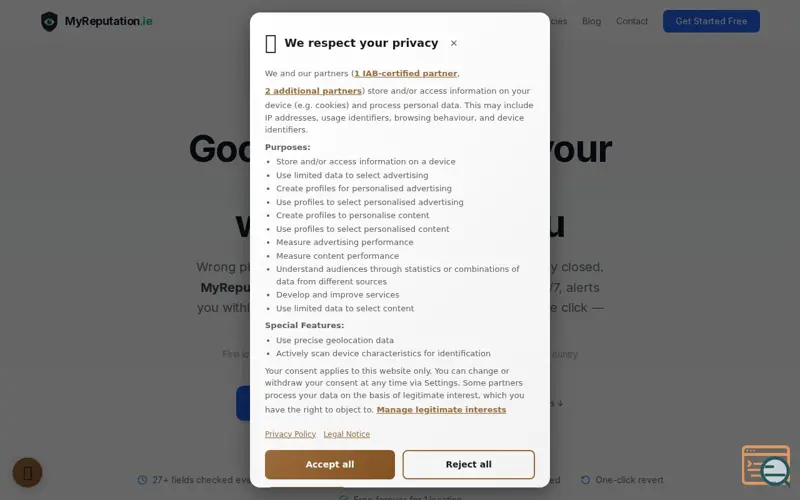 Screenshot of MyReputation.ie