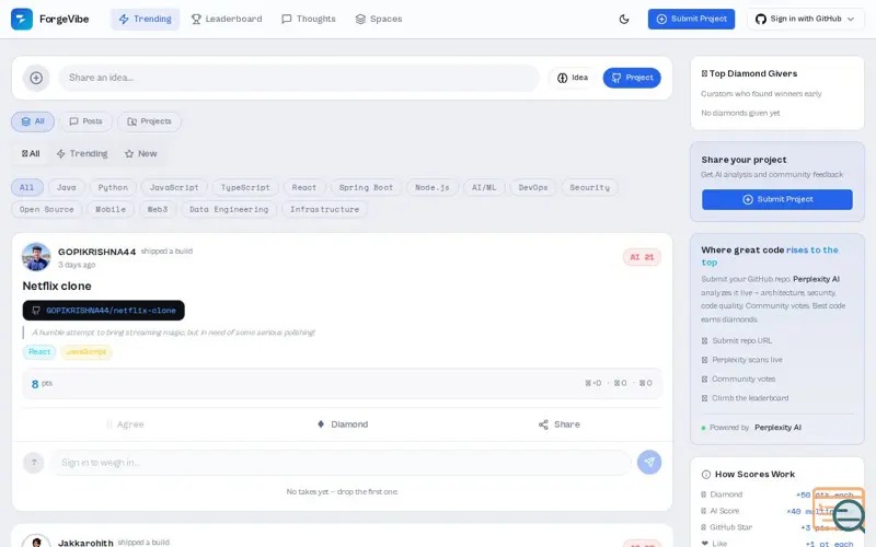 Screenshot of ForgeVibe
