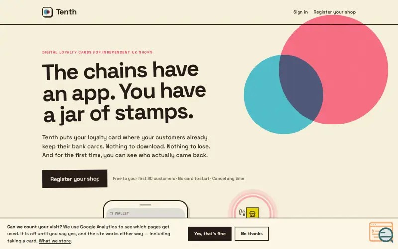Screenshot of Tenth — stamp cards that keep score