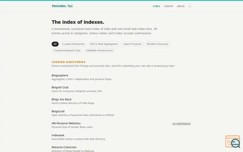 Screenshot of Theindex
