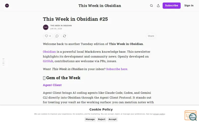 Screenshot of This Week in Obsidian