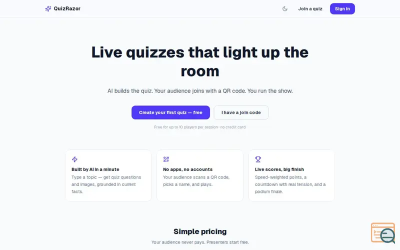 Screenshot of QuizRazor
