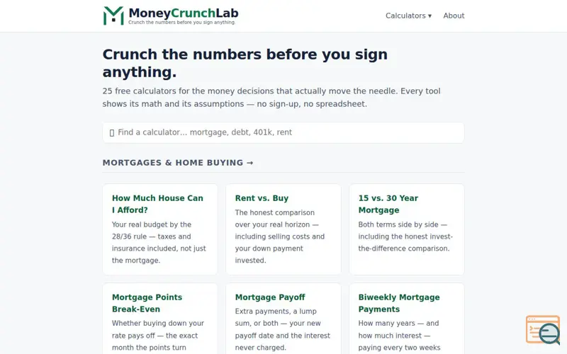 Screenshot of MoneyCrunchLab, a launch using Netlify