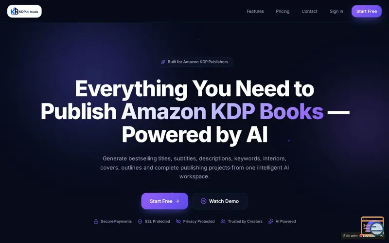 Screenshot of KDP Creator AI — AI Titles, Descriptions & Keywords for Amazon KDP
