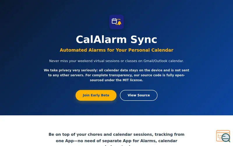 Screenshot of CalAlarm Sync