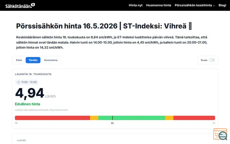 Screenshot of Sähkötänään