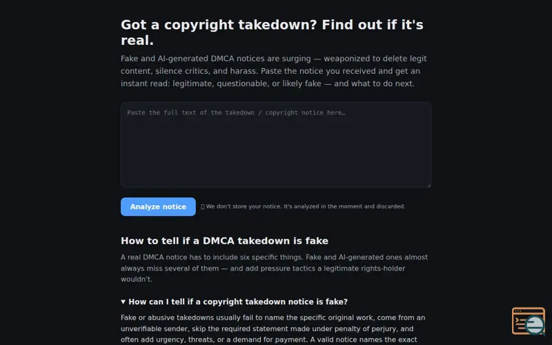 Screenshot of DMCA Triage