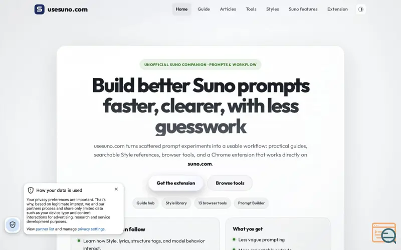 Screenshot of Use Suno