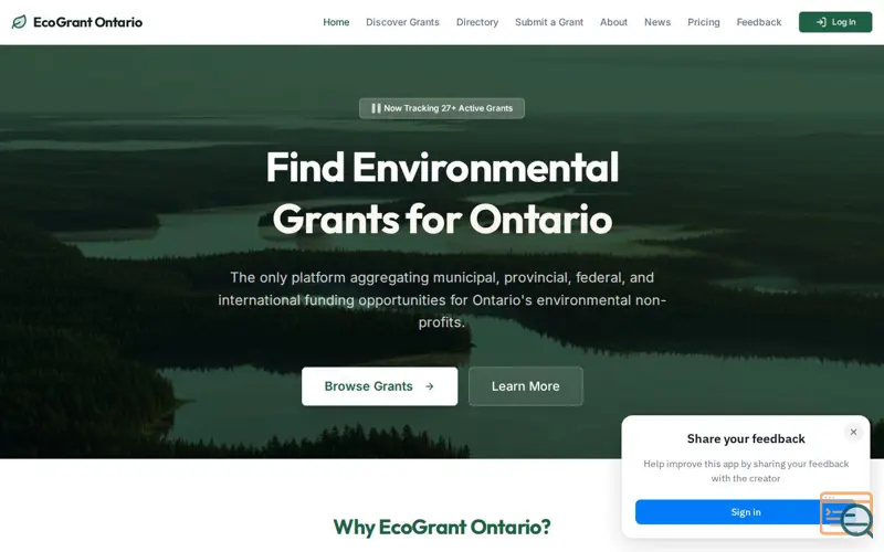 Screenshot of EcoGrant Ontario