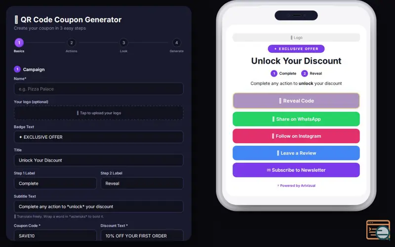 Screenshot of QR Coupon Generator with Social Unlocks