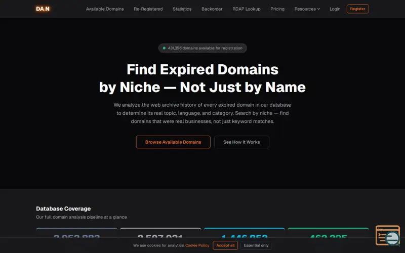 Screenshot of DA.N — Domains Available . Now