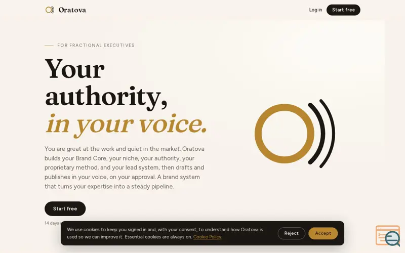 Screenshot of Oratova, a brand system for fractional executives