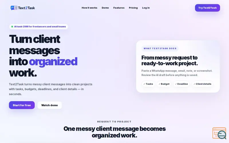 Screenshot of Text2Task