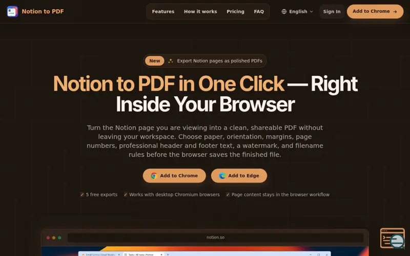 Screenshot of Notion to PDF — Export Notion Pages in One Click