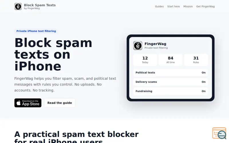 Screenshot of FingerWag: Block Spam Texts