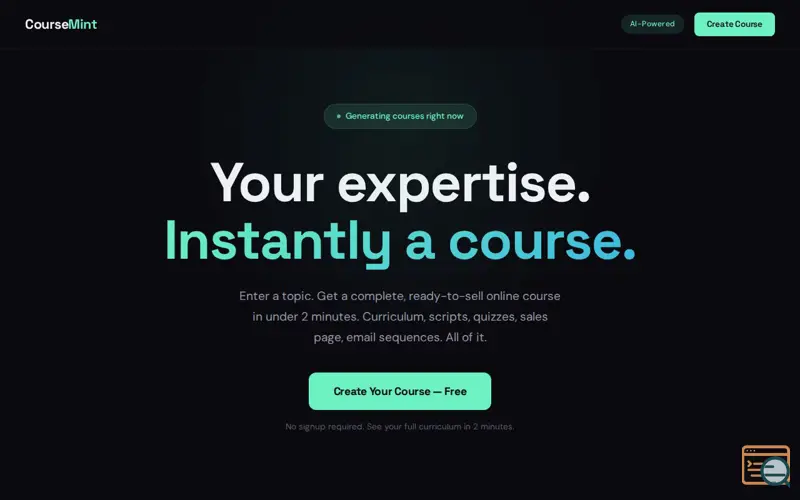 Screenshot of CourseMint — Your expertise.Your course.