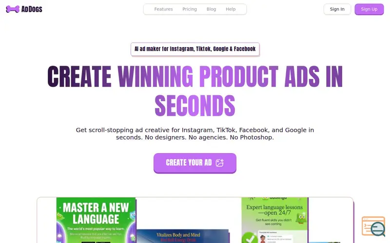 Screenshot of AdDogs, a launch using Instagram
