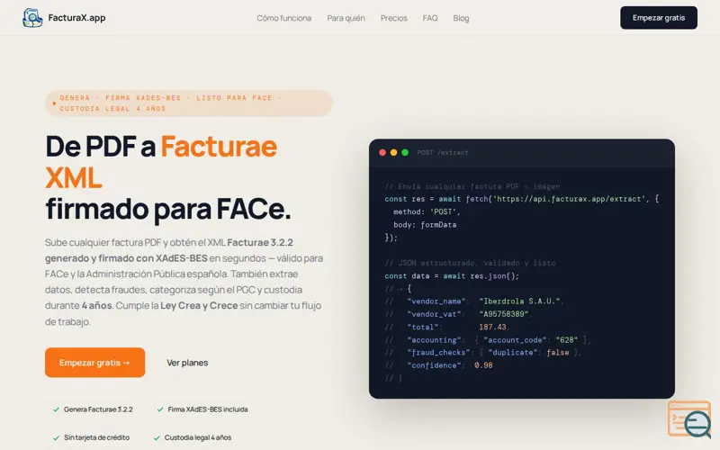 Screenshot of FacturaX