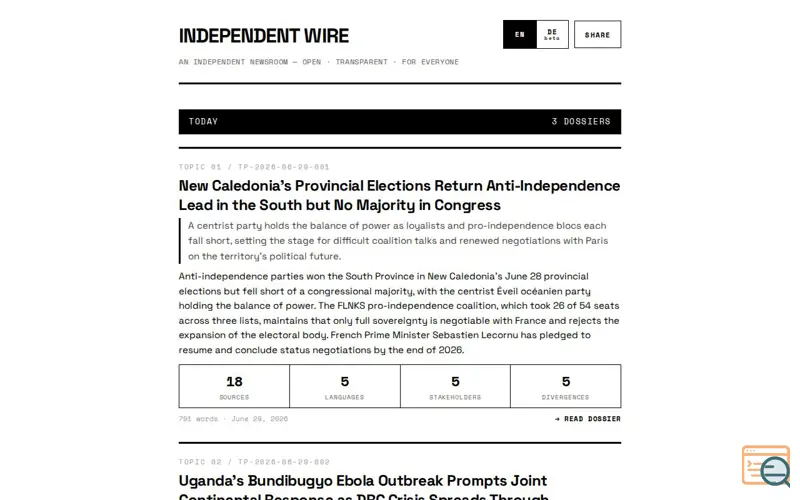 Screenshot of Independent Wire