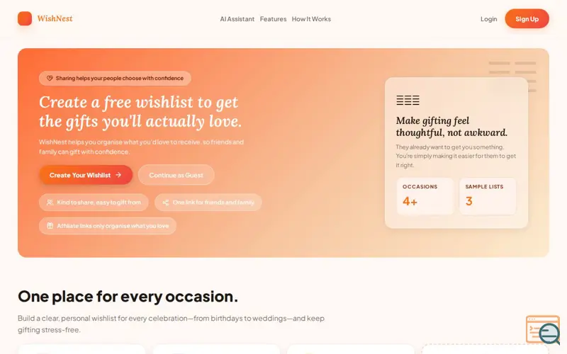 Screenshot of WishNest
