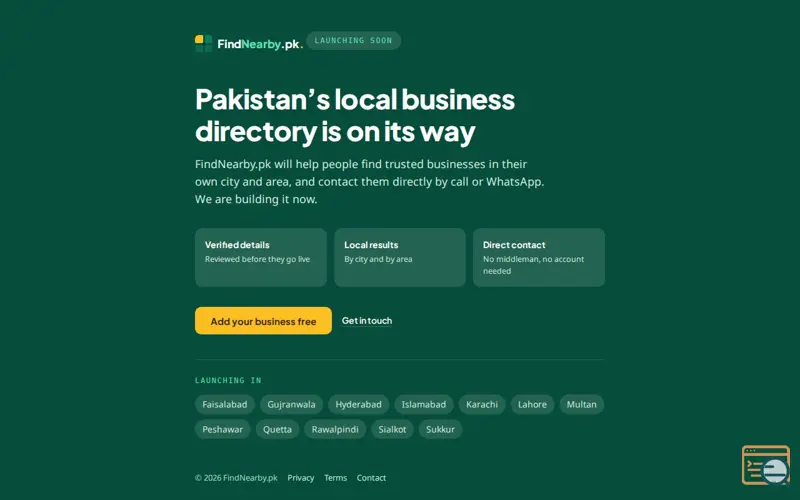 Screenshot of findnearby.pk