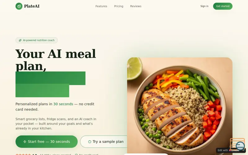 Screenshot of MyPlateAI