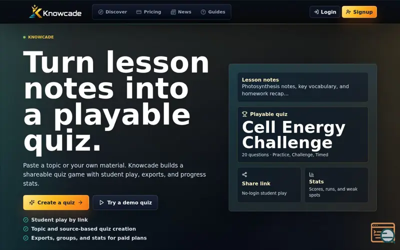 Screenshot of Knowcade.com, a launch using home.pl Email