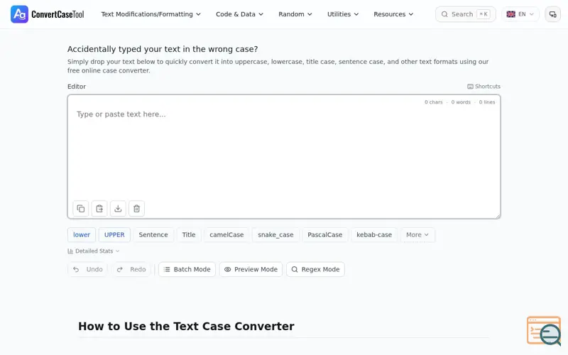 Screenshot of Convert Case Tool
