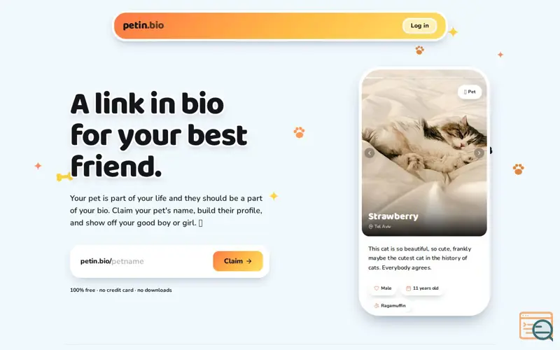 Screenshot of Pet in Bio