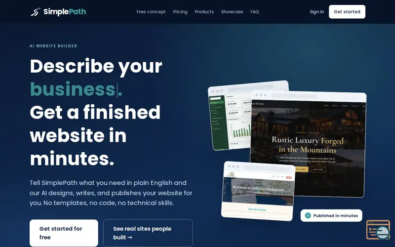 Screenshot of SimplePath - AI Website Builder | Build & Launch Your Website