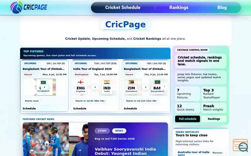 Screenshot of CricPage